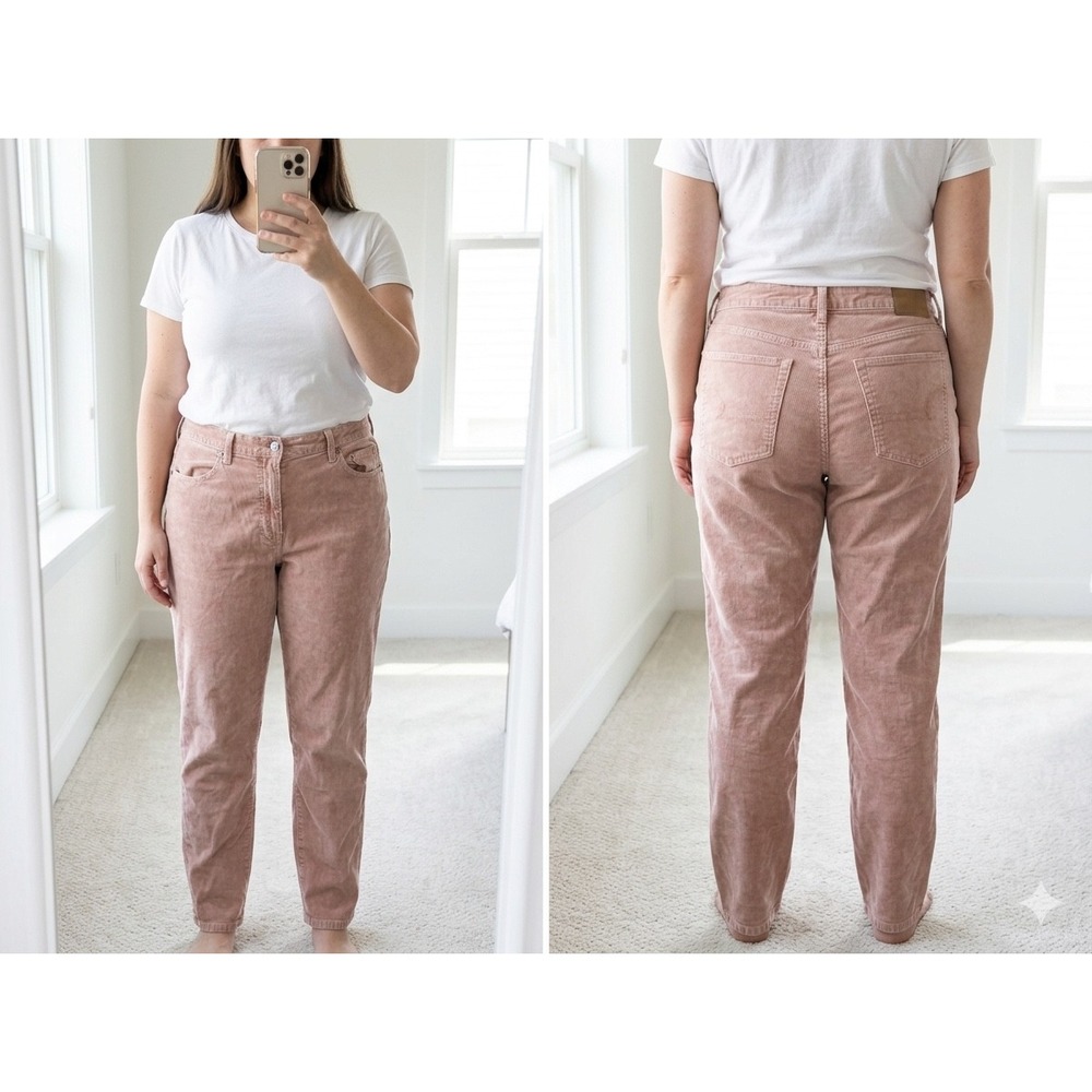 American Eagle Corduroy Mom Jeans Size 16 Regular Blush Pink Stretch